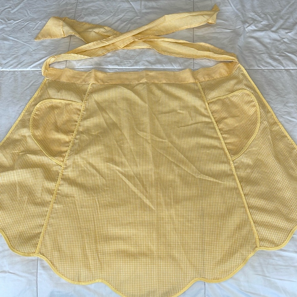Vintage handmade yellow and white gingham apron